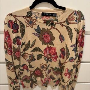 Ralph Lauren Beige Floral Knit Top